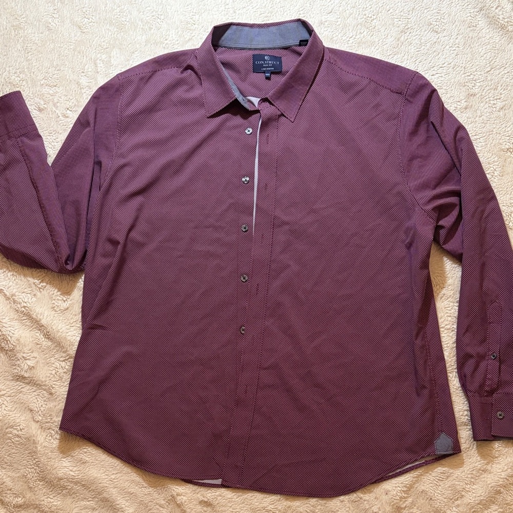 Men’s Construct Long-Sleeve Burgundy Button-Down Shirt w Stretch sz 3X